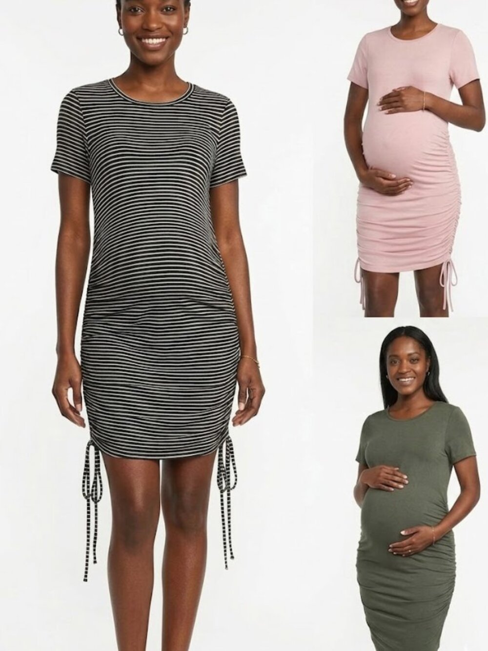 Destination Maternity Grunge Bundle 3 Ribbed Ruched Bodycon T-Shirt Dresses L